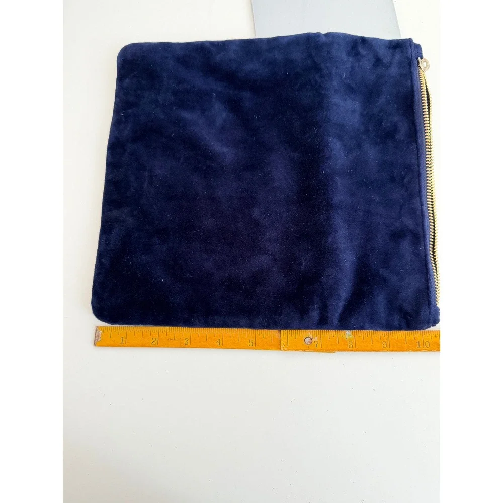 Merona Navy Blue Velvet Foldover Clutch Bag Gold Zipper Evening Pouch‎